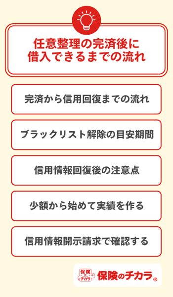 任意整理の完済後に借入できるようになるまでの流れ