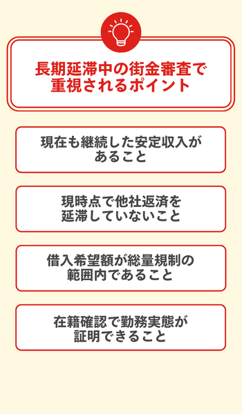 長期延滞中の街金審査で重視されるポイント 大見出し直下画像