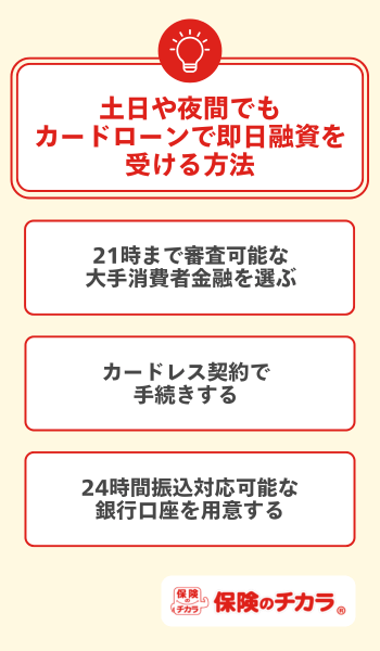 土日や夜間でもカードローンで即日融資を受ける方法