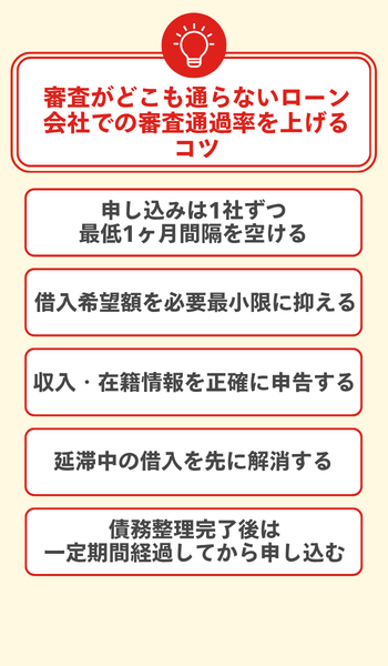 審査がどこも通らないローン会社での審査通過率を上げるコツ 大見出し直下画像