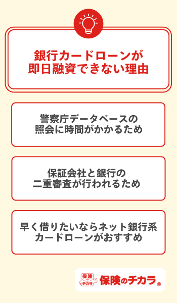 銀行カードローンが即日融資できない理由