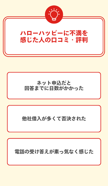 大見出し直下画像 ハローハッピーに不満を感じた人の口コミ・評判